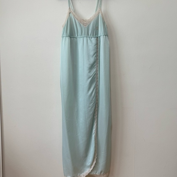 Givenchy Vintage 1980's Robin's Egg Blue Lace Trim Slip Gown - Picture 2 of 7